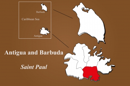 Antigua and Barbuda map in 3D on brown background  Saint Paul highlighted のイラスト素材