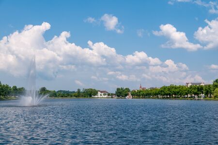 Panorama Lake Pfaffenteich in Schwerin on a Sunny Day