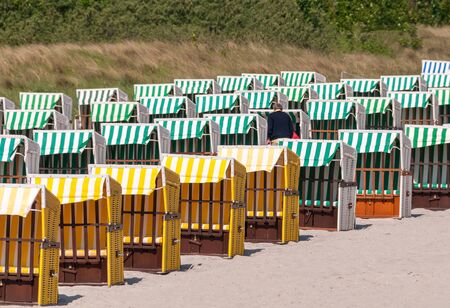 Strandkorb at Boltenhagen Beach on a Sunny Dayの写真素材
