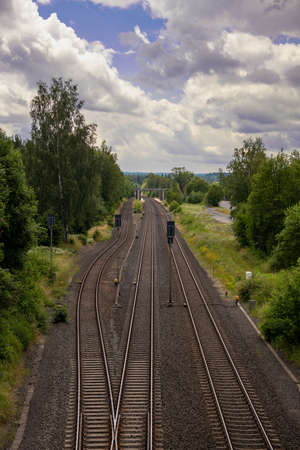 Train route without locomotive in Marktleuthen, Franconiaの写真素材