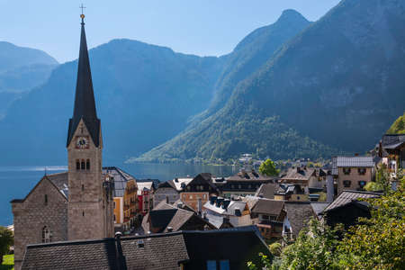 Evangelical Church in Hallstatt on a sunny day in summer