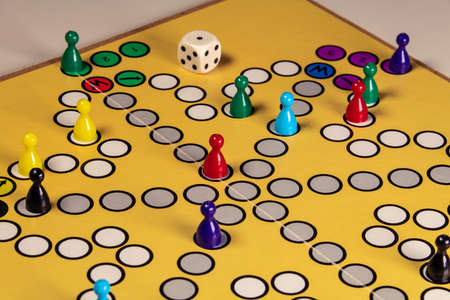 Playing A Vintage Board Game At Homeの写真素材