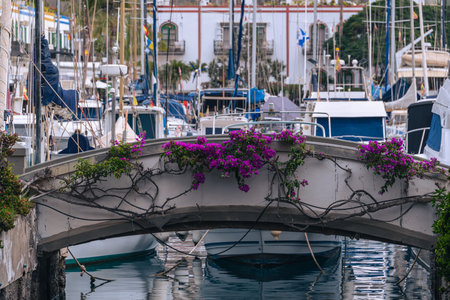 Arched Bridge In The Marina Of Puerto De Mogan In The Southwest Of Gran Canariaの写真素材