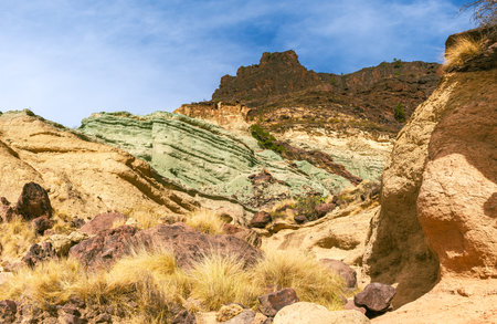 The Green Cliff Is Colored By Silicate Minerals, Close To Veneguera, Gran Canariaの写真素材