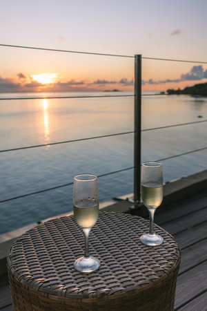 A Beautiful Place For A Sundowner On Praslin Island, Seychellesの写真素材