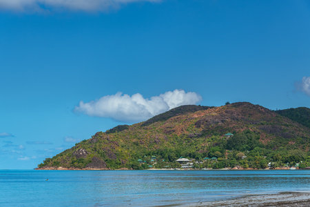 View From Anse Volbert To Anse Gouvernement On Praslin Island, Seychellesの写真素材