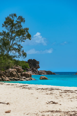 Bizarre Boulders At The Beach Of Anse St Jose On Beautiful Curieuse Island, Seychellesの写真素材