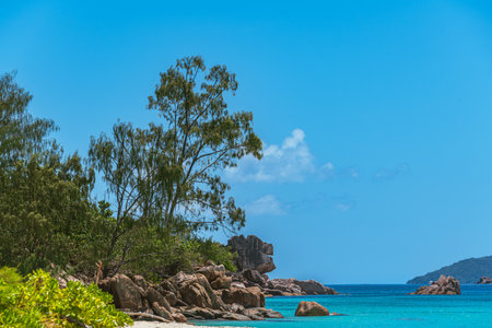Amazing Blue Ocean At Anse St Jose On Curieuse Island, Seychellesの写真素材