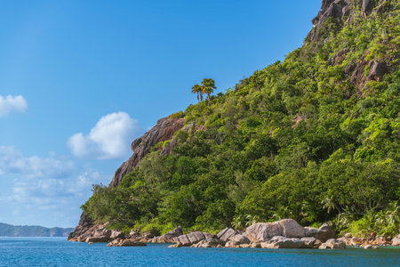 Beautiful Granite Cliff At The West Coast Of Curieuse Island, Seychellesの写真素材