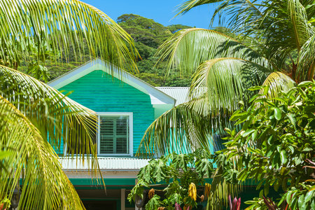 Beautiful Creole Style Architecture On La Digue Island, Seychellesの写真素材