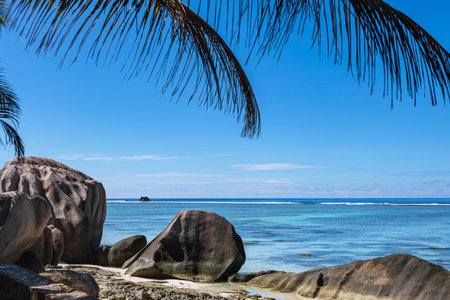 Romantic Beach Scenery At The Beach Of Anse Source d'Argent On La Digue Island, Seychellesの写真素材