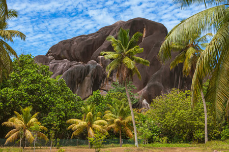 The Famous Giant Union Rock On La Digue Island, Seychellesの写真素材