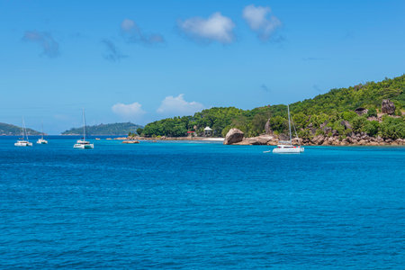 Passing The Beautiful Anse Severe On The Ferry To Maheの写真素材