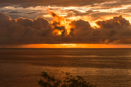 Dramatic And Beautiful Sunset - Lakes On Mahe Island, Seychellesの写真素材