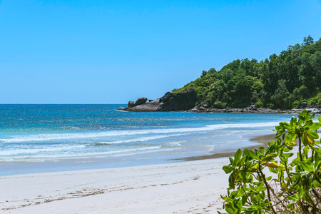 Swash Zone On Beautiful Sandy Beach At Grand Anse On Mahe Island, Seychellesの写真素材