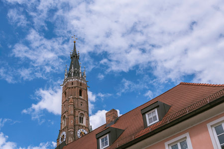 The Beautiful Bell Tower Of Cathedral St. Martin In Historical Landshut, Bavariaの写真素材