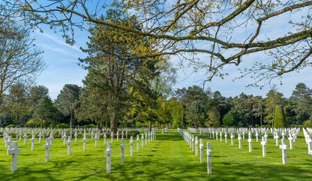 Colleville sur Mer,France - May 6, 2019: Normandy American Cemetery and Memorial near the village of Colleville sur Mer, Calvados in Normandy France. The cemetery contains the graves of 9387 American soldiers whom lost there lives during the landing in Noのeditorial素材