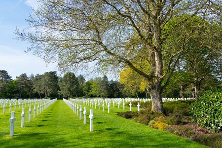 Colleville sur Mer,France - May 6, 2019: Normandy American Cemetery and Memorial near the village of Colleville sur Mer, Calvados in Normandy France. The cemetery contains the graves of 9387 American soldiers whom lost there lives during the landing in Noのeditorial素材