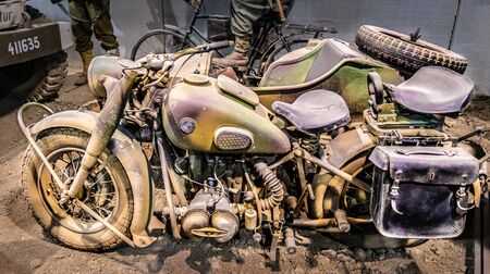 Colleville sur Mer, France - May 5, 2019: Military BMW R75 motorcycle with sidecar in the Overlord museum at Normandy France.のeditorial素材
