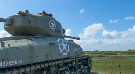 Utah beach, France - May 5, 2019: Sherman tanks at Utah beach in Normandy France.のeditorial素材