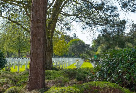 Colleville sur Mer,France - May 6, 2019: Normandy American Cemetery and Memorial near the village of Colleville sur Mer, Calvados in Normandy France. The cemetery contains the graves of 9387 American soldiers whom lost there lives during the landing in Noのeditorial素材
