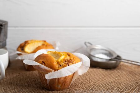 Fresh homemade apple muffins with cinnamon.の写真素材