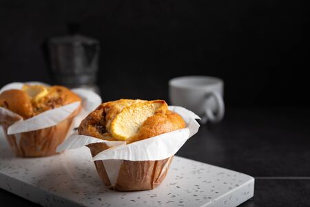 Fresh homemade apple muffins with cinnamon.の写真素材