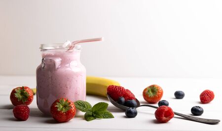 This smoothie with strawberries,blackberries and cranberries, allow us to benefit from the antioxidant properties of the red fruits who are rich in vitamins.の写真素材
