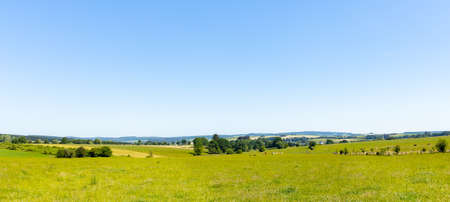 Rural landscape during summer time, agricultural fields on a beautiful day.の写真素材
