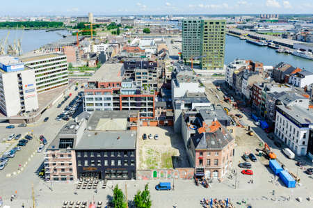 Antwerp, Belgium - June 10, 2012: View to the north side of Antwerp from the roof of MAS Museum, Belgiumのeditorial素材
