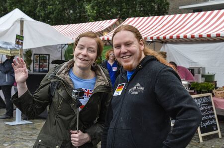 Breda, The Netherlands - September 5, 2015: Two English men with red hear is exposing on the RedHead Days.のeditorial素材