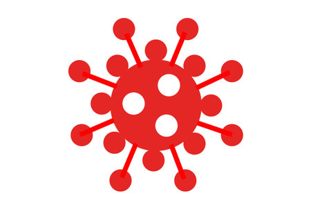 Corona virus icon in red flat illustration isolated with white background. Isolated objectの写真素材