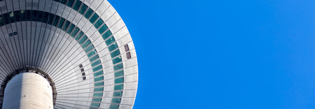 Frankfurt, Germany - February 21, 2021 - Tower of europe or europaturm in panorama format, in...