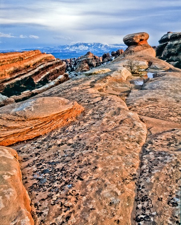 Slickrock , hoodoos and arches comprises Devils garden in Arches National Park, Utah.の写真素材