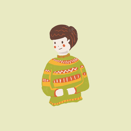 Cheerful Man in Sweater Hand Drawn Autumn Illustrationのイラスト素材