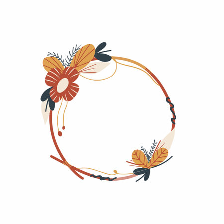 Cute Boho Circle Frame Hand Drawn Boho Illustrationのイラスト素材