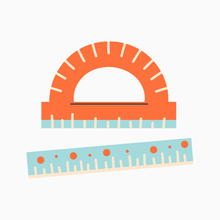 Orange Aqua Protractor Ruler Bright & Cute Stationery Illustrationのイラスト素材