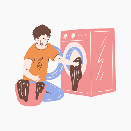 A Boy Doing Laundry Illustrationのイラスト素材