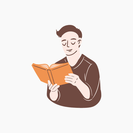 A Boy Reading a Book Illustrationのイラスト素材