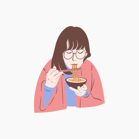 A Girl Eating Food Illustrationのイラスト素材