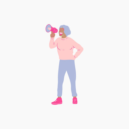 Woman Holding Megaphone Illustrationのイラスト素材