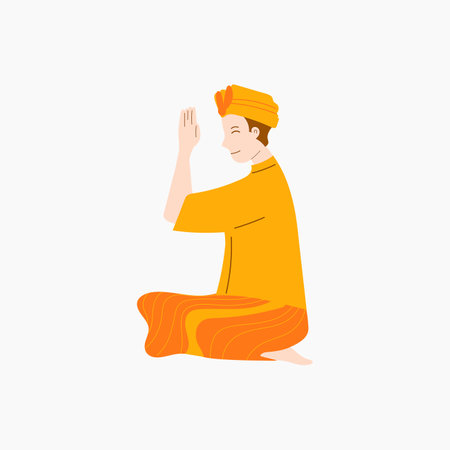 Balinese Man Praying Illustrationのイラスト素材