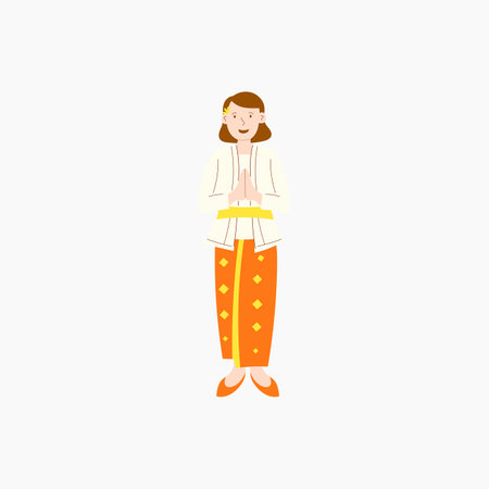 Balinese Woman Greeting Illustrationのイラスト素材