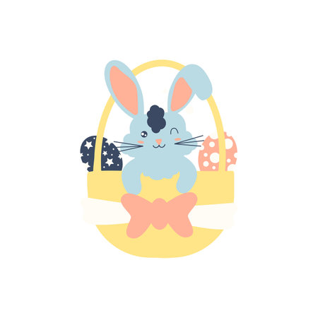 Bunny in Easter Basket Illustrationのイラスト素材