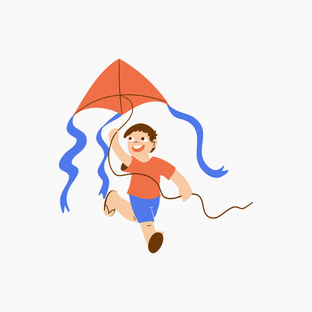 Boy Playing Kite Illustrationのイラスト素材