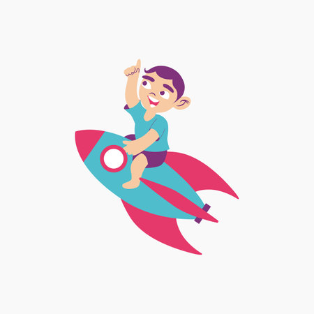 Boy Riding A Rocket Illustrationのイラスト素材