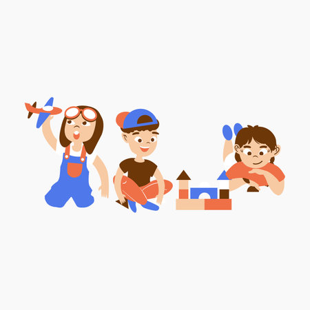 Kids Playing with Toys Illustrationのイラスト素材