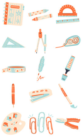 Bright & Cute Stationery Illustration Setのイラスト素材