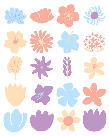 Lovely Abstract Flower Shapes Illustration Setのイラスト素材
