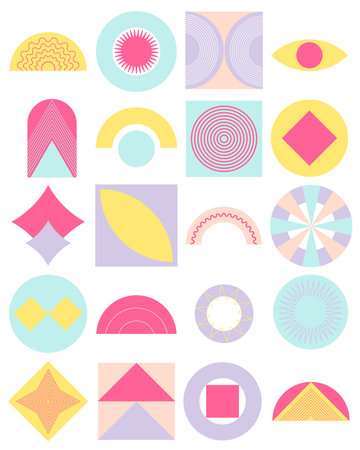 Colorful & Cheerful Geometric Illustration Setのイラスト素材